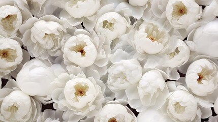 seamless background of white peonies in buds, ideal for use as a background or texture in a modern style, when viewed from above.