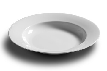 Empty white soup plate on white background