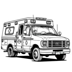"Minimalistic Ambulance Full Body: Line Art Vector Illustration"


