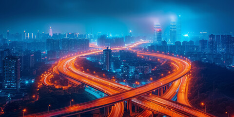 Stadt und Autobahn bei Nacht