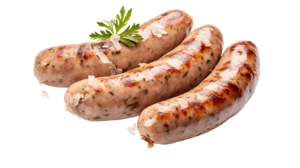 A german bratwurst with sauerkraut, isolated, white background