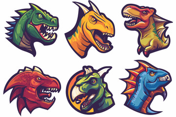 Esport vector logo dinosaur, dinosaur icon, dinosaur head, vector, sticker, set, collection, group - obrazy, fototapety, plakaty