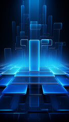 Neon glowing techno lines, blue hi-tech futuristic abstract background template with square shape , Generate AI