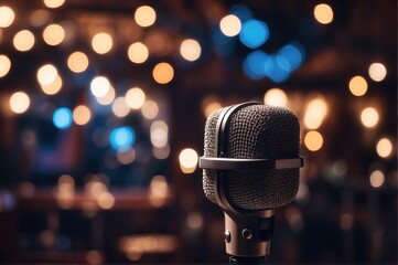 Obraz premium microphone on a stand in a singing performance club