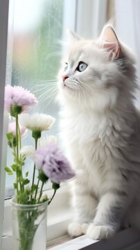 White kitten one small cat gray stripes AI Generated pictures