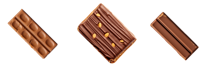 Set of chocolate peanut bar top view isolated on a transparent background