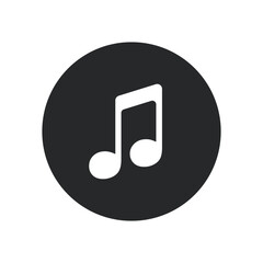 White melody icon on black round background, flat, web, vector