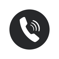 White phone icon on black round background, flat, web, vector