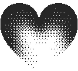 Halftone bitmap heart PNG. Pixel heart icon