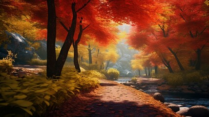 Amazing colored trees orange autumn leaf wallpaper image Ai generated art