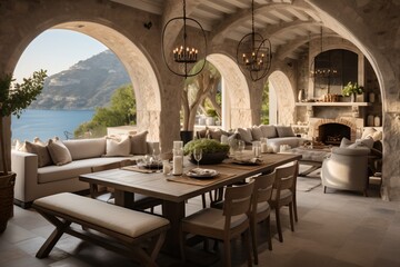 Fototapeta na wymiar Luxury Mediterranean Villa Terrace With Ocean View