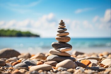 Stack of pebbles or stones on outdoor background