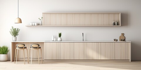Modern Scandinavian kitchen with minimalist design, perfect for showcasing products or designs.