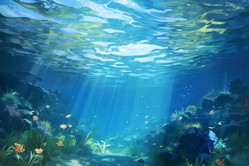 Calm empty pool scene with serene underwater background. Generative AI