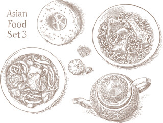 Drawing of lot of asian food 3