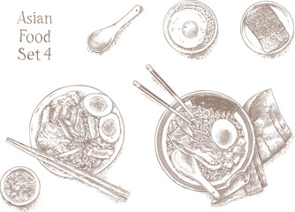 Drawing of lot of asian food 4