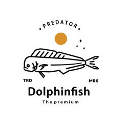 vintage retro hipster dolphinfish logo vector outline monoline art icon	
