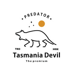 vintage retro hipster tasmania devil logo vector outline monoline art icon	