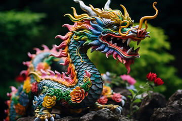 Multi colored dragon statue symbolizes chinese