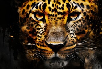 Capture the essence of a majestic jaguar against a dark backdrop.