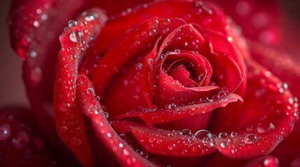 A close up picture with water drops on the red rose    