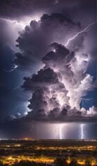 Obraz premium Huge thunderstorm cloud and lightning. ai generative