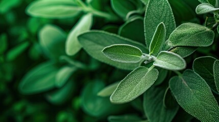 A green background of close Up Sage Herbs    