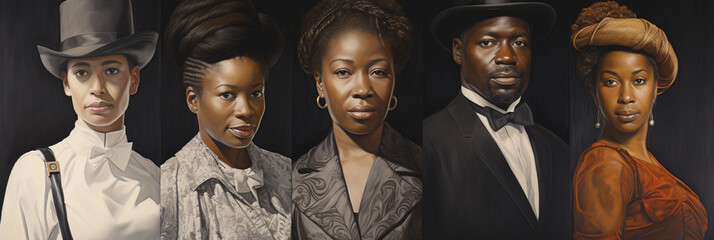 visual timeline juxtaposing significant events in American history, such as the civil rights movement and women's suffrage, with images reflecting the struggles and progress of black and female