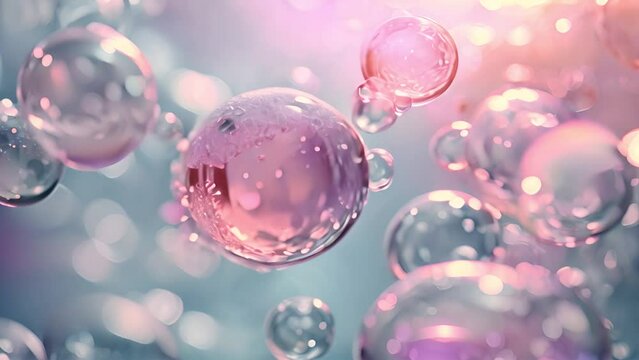 3D animation Cosmetic serum cells. Skin serum. cosmetics many atoms floating in droplets. Design of collagen bubbles. Design for a moisturizing cream and serum. Concept of vitamins for beauty and heal