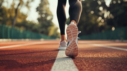A womans legs walking on a road close up a running track.    