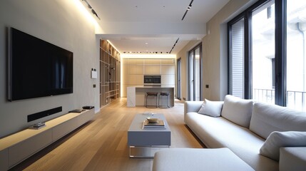 Fototapeta premium A living room filled with furniture and a flat screen tv