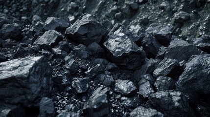 Bituminous coal in a coal mine.   - obrazy, fototapety, plakaty
