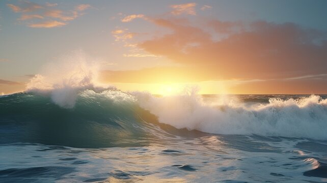 Amazing crashing wave breaks calm seascape danger image Ai generated art