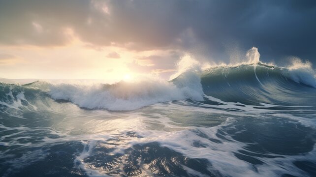 Amazing crashing wave breaks calm seascape danger image Ai generated art