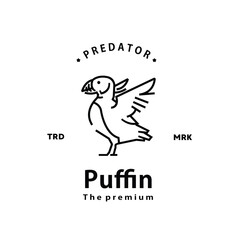 vintage retro hipster puffin logo vector outline monoline art icon	