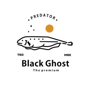 vintage retro hipster black ghost logo vector outline monoline art icon	