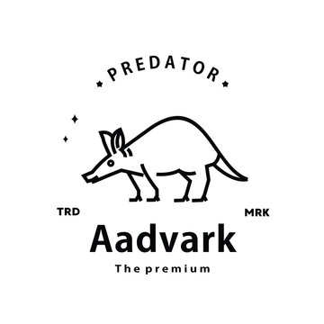 vintage retro hipster aadvark logo vector outline monoline art icon	