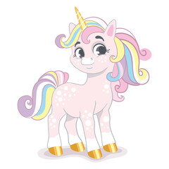 Happy cartoon baby unicorn vector illustration