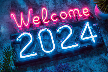 „Willkommen 2024“ in Neonröhre