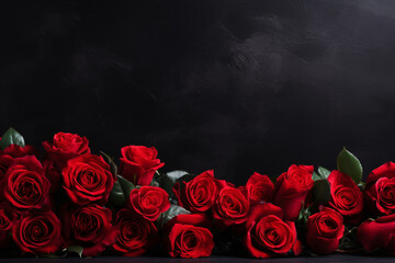 Red beautiful roses on black background