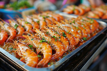 Street Culinary Delight: Steamed Prawns Taking Center Stage in the Vibrant Market"