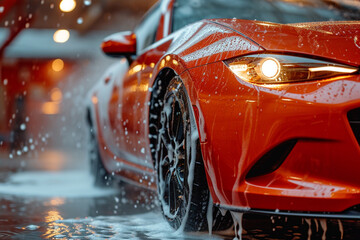 "Pristine Precision: Red Performance Car Receives Expert Care in Professional Automotive Detailing Studio"