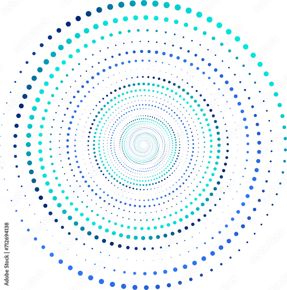 Poster round abstract shape. design element: a series of dots from small to large twisted in a spiral for p