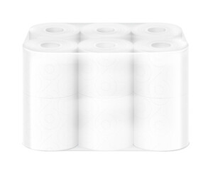 Set of toilet paper in film mockup. Vector illustration isolated on white background. Can be use for template your design, presentation, promo, ad. EPS10.