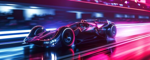 Race car is zooming around the track - obrazy, fototapety, plakaty