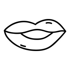 Plump female lips. Valentines Day. Confession of feelings. Black and white vector isolated illustration doodle hand drawn. Holiday 14th of February. Icon or sign, clip art or card