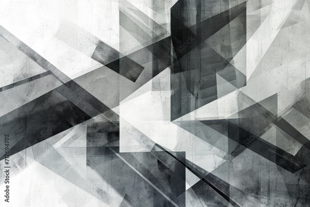 Poster abstract geometric design with intersecting lines and shapes in various shades of gray.