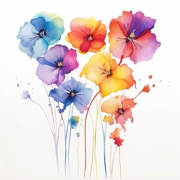 watercolor painting rainbow spring colorful flowers background images ai generative