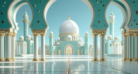 a islamic masjid on a blue background - Powered by Adobe
