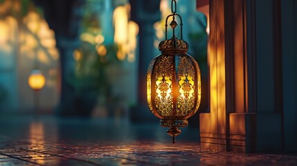 a traditional arabian lantern lit by candle light is on fire in front of the sun - obrazy, fototapety, plakaty